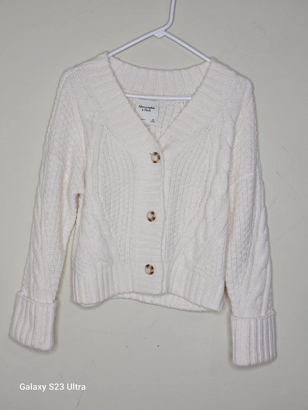 Abercrombie & Fitch Cream Cable-Knit Button Cardigan Sweater